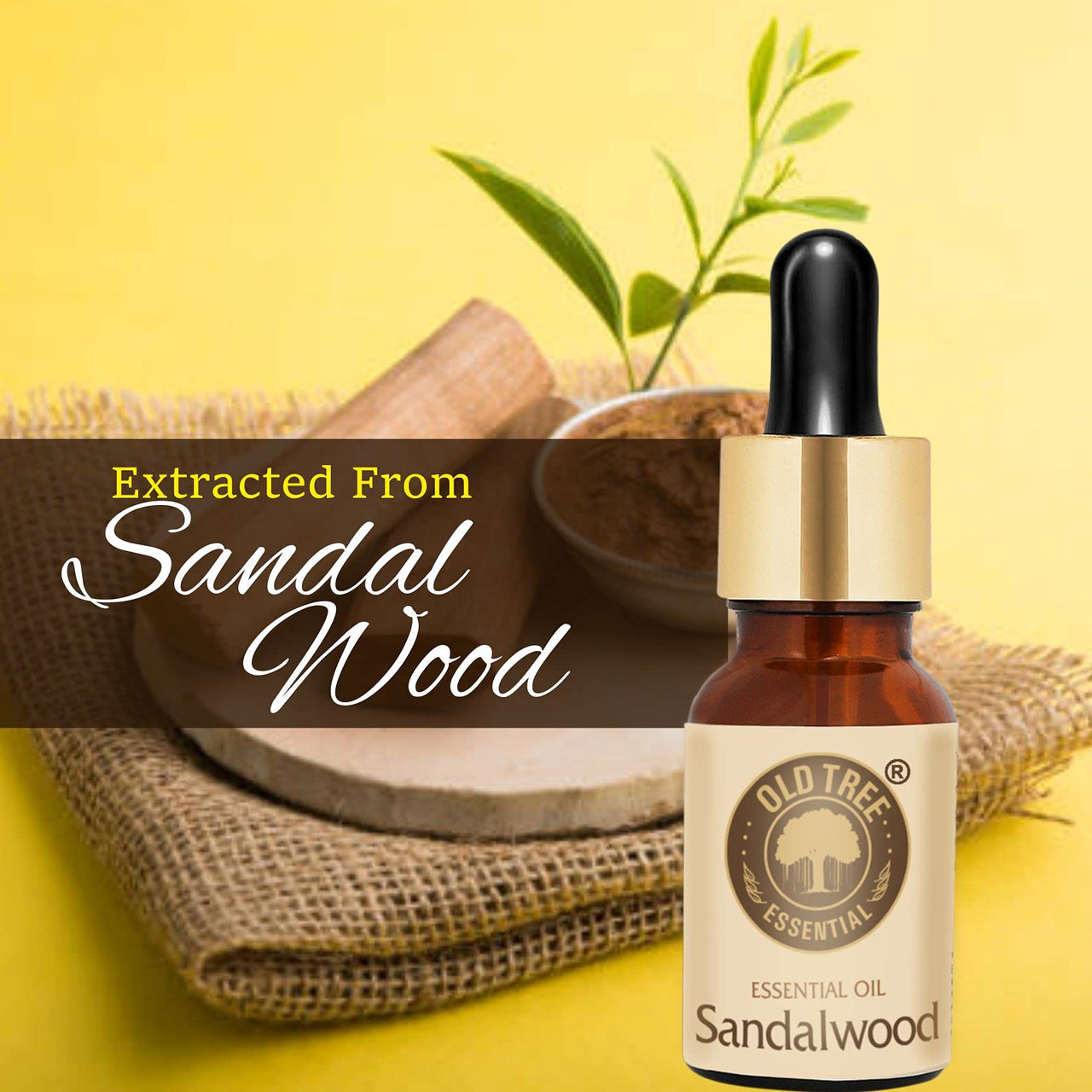 Old Tree Pure Sandalwood Essential Oil for Fragrance, Skin, Bathing (15ml) - Chandan Oil with Dropper for Stress Relief & Relaxation, Aromatherapy, Diffuser, Soap & Candle Making
