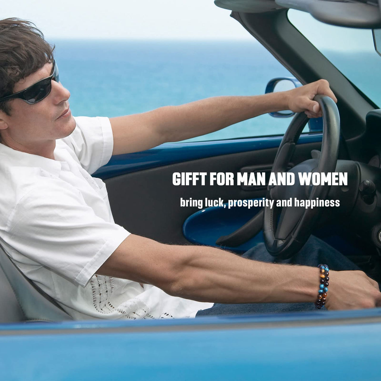 OAHERAS Beaded Bracelets for Men and Women Triple Protection Spiritual Healing Natural Yellow Blue Tiger Eye and Black Obsidian 8mm Stone Bead Energy Crystal Bracelet - Bring Good Luck and Happiness