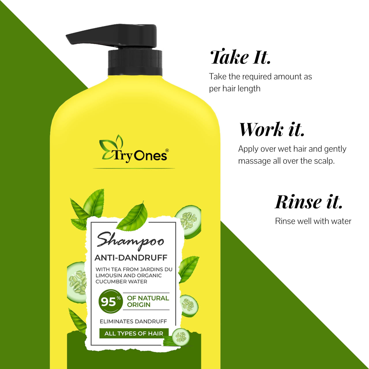 TryOnes Anti Dandruff Shampoo, Clears away dandruff flakes, Relieves from excessive oil,1000 ml