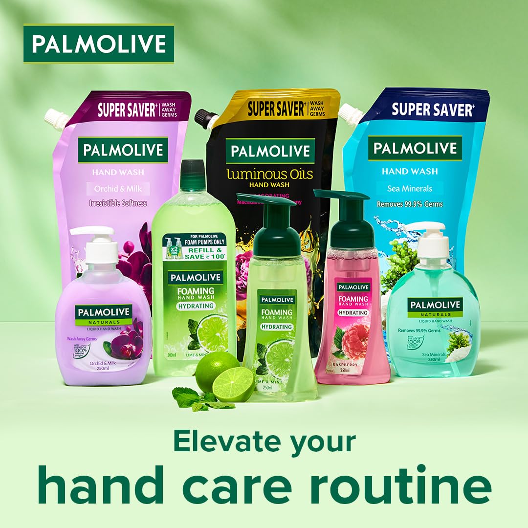 Palmolive Hydrating Foaming Lime & Mint Liquid Hand Wash, Dispenser Bottle (250ml) & Refill Bottle (500ml), Removes Germs, Refreshing Fragrance