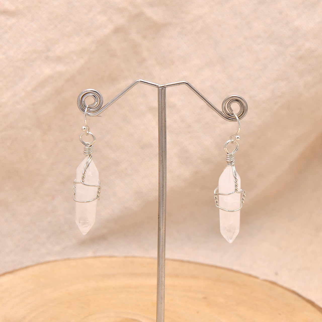 Paialco Hand Wired Healing Crystal Point Chakra Dangling Earrings for Women White Quartz