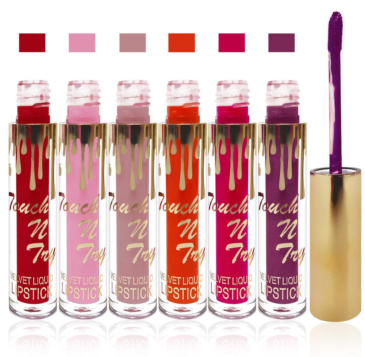 Seven Seas Cosmetics Makeup Touch Velvet Matte Liquid Lipstick Combo Set Of 6 (L Purple, Orange, Red, L Falsa, Orange, Pink ,L Brown, Pink)
