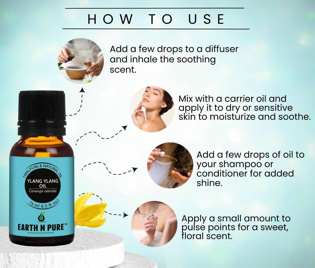 Earth N Pure Lavender Oil, Sandalwood Oil, Jasmine Oil, Rose Oil and Ylang Ylang Oil Pack of 5 – 15 ml each