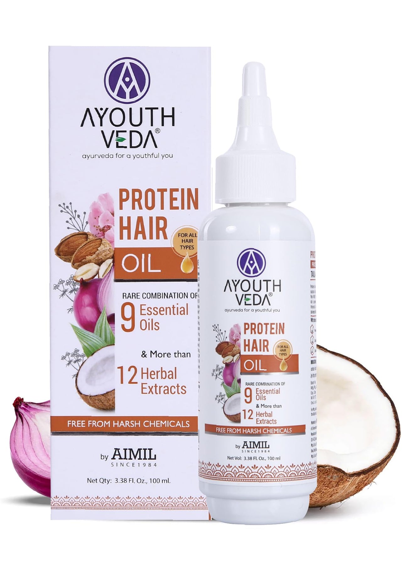 Ayouthveda Protein Hair Oil For Healthy Hair | Blend of Essential Oil & 12 Herbal Extracts | Strengthen The Roots & Makes Hair Shiny | A Non Sticky Formula For Dandruff Control (Pack of 1-100ml each)