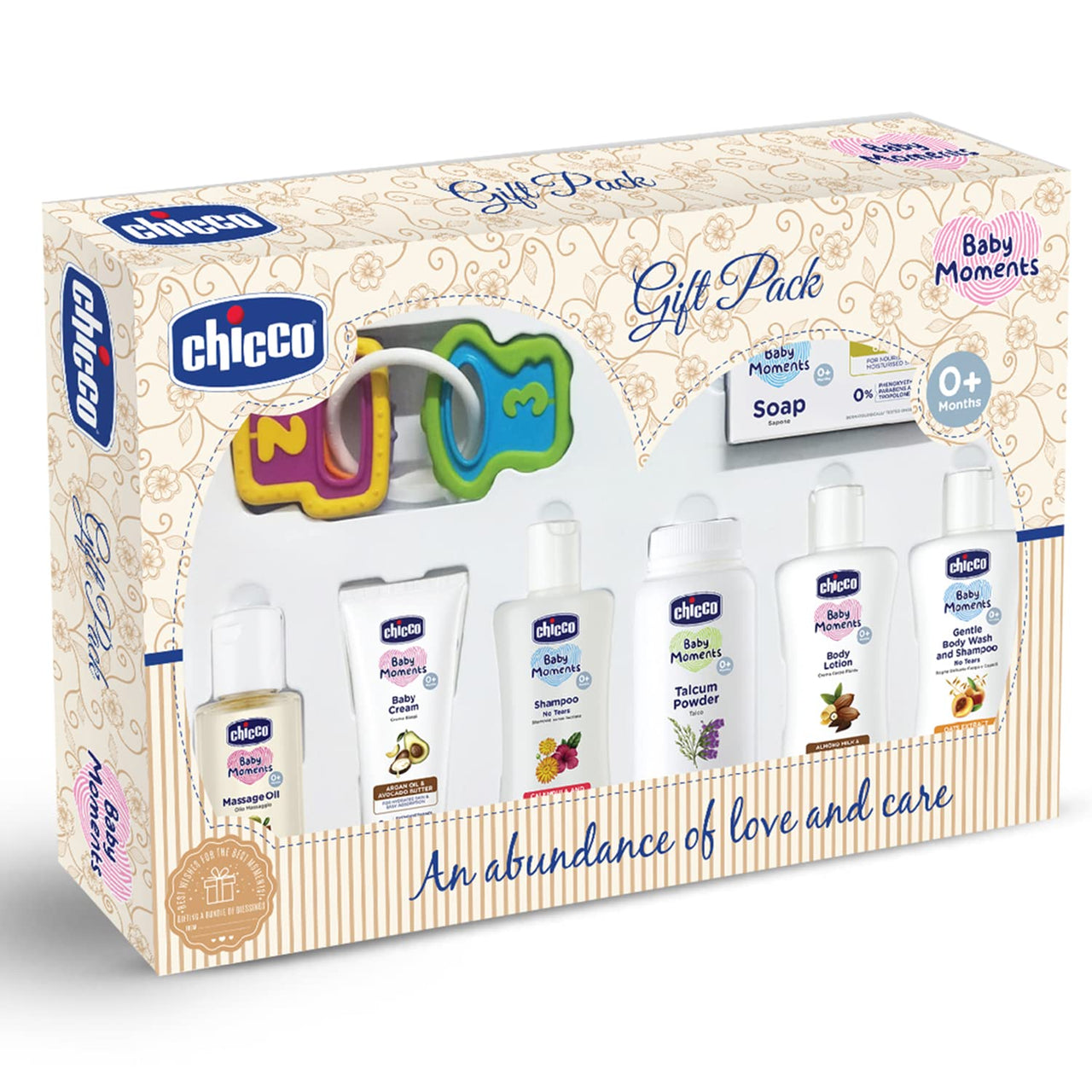 Chicco Baby Moments Delight Gift Pack Beige, Ideal Baby Gift Sets for Baby Shower, Newborn Gifting, New Parents, Birthdays, New Advanced Formula with 0% Phenoxyethanol, 0m+ (8 Items)