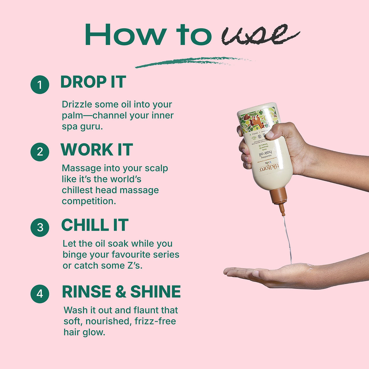 Tikitoro Kids Nourishing Hair Oil, 100% Vegan with Bringha, Amla, Olive, & Argan, Promotes & Conditions Hair Growth & Scalp, Non-sticky, Non-smelly & Non-greasy, No Paraben & Sulphate (150 ml)