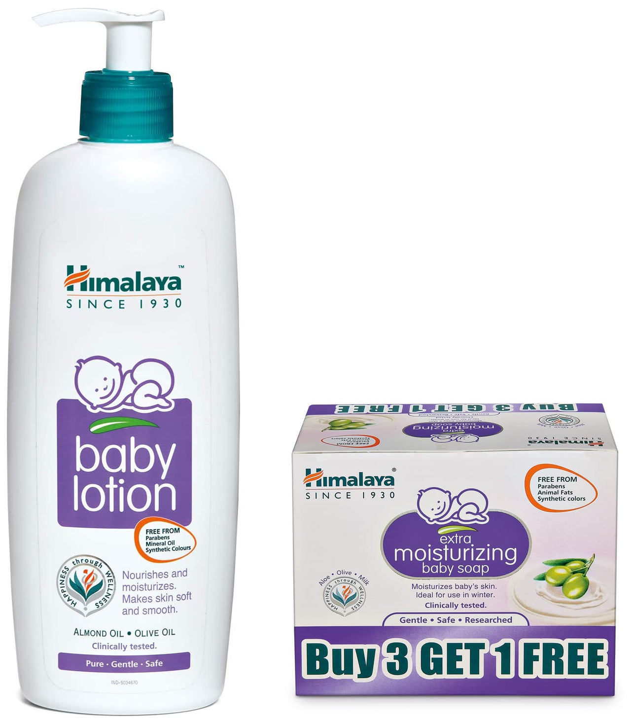 Himalaya Baby Lotion (400ml) & Himalaya Extra Moisturizing Baby Soap (75g, Buy 3 Get 1 Free)