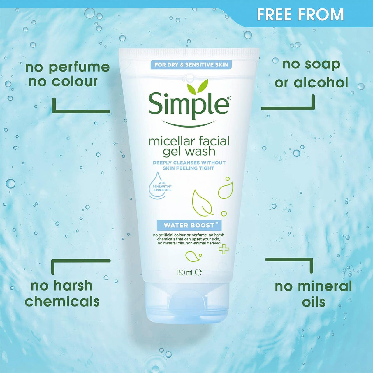 Simple Water Boost Micellar Facial Gel Wash, 150 ml/5.07 oz (pack of 1)