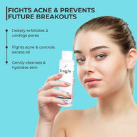 Truglw Acne Control Face Cleanser, Exfoliating Formula with 1% Salicylic Acid, Glycolic Acid, Vitamin C, Fights Breakouts, Soothes Inflammation, Brightens Skin, For Combination to Oily Skin Types - 100ml