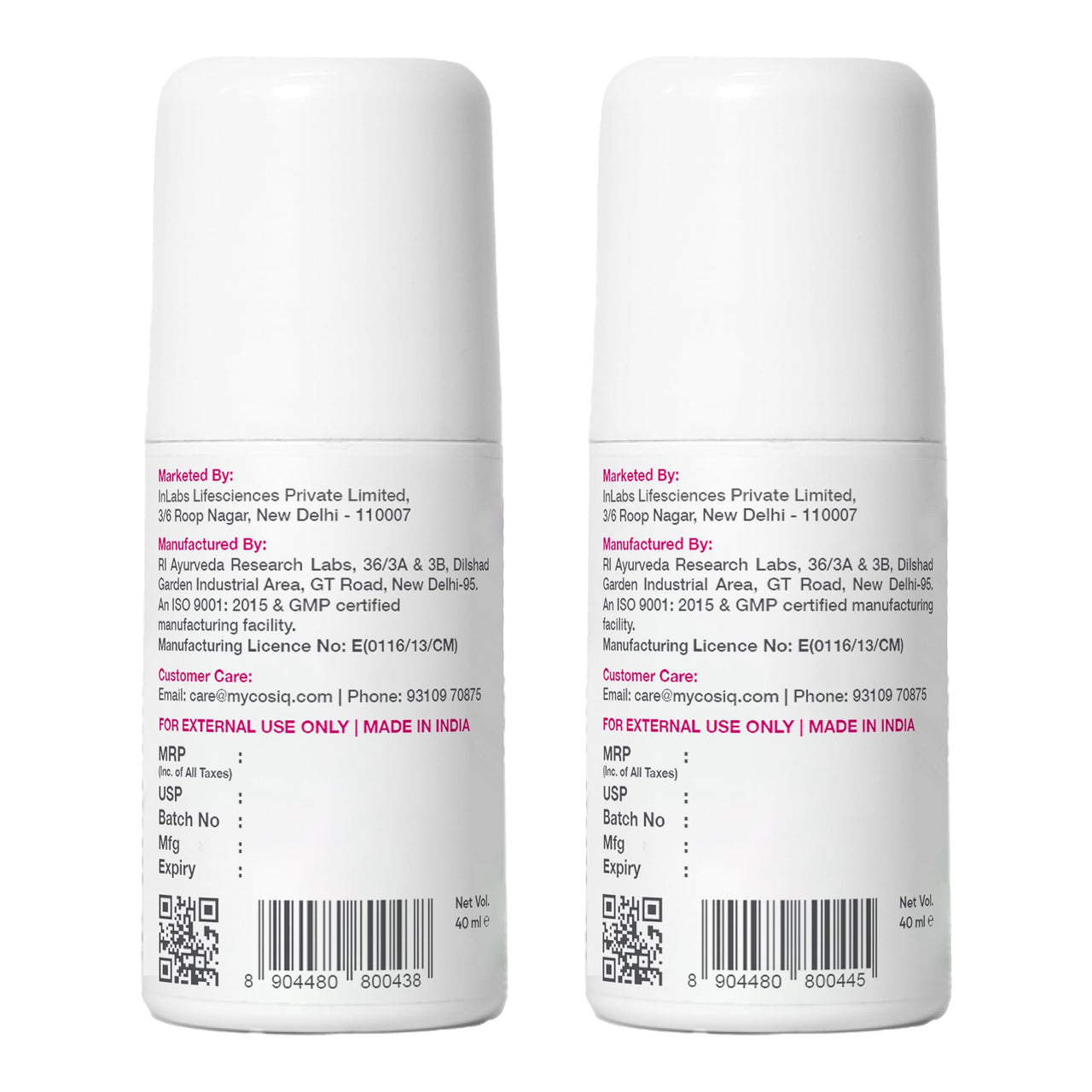 Cos-IQ Brightening Underarm Roll On Serum Combo Pack (Pack of 2 x 40ml Each) For Men and Women