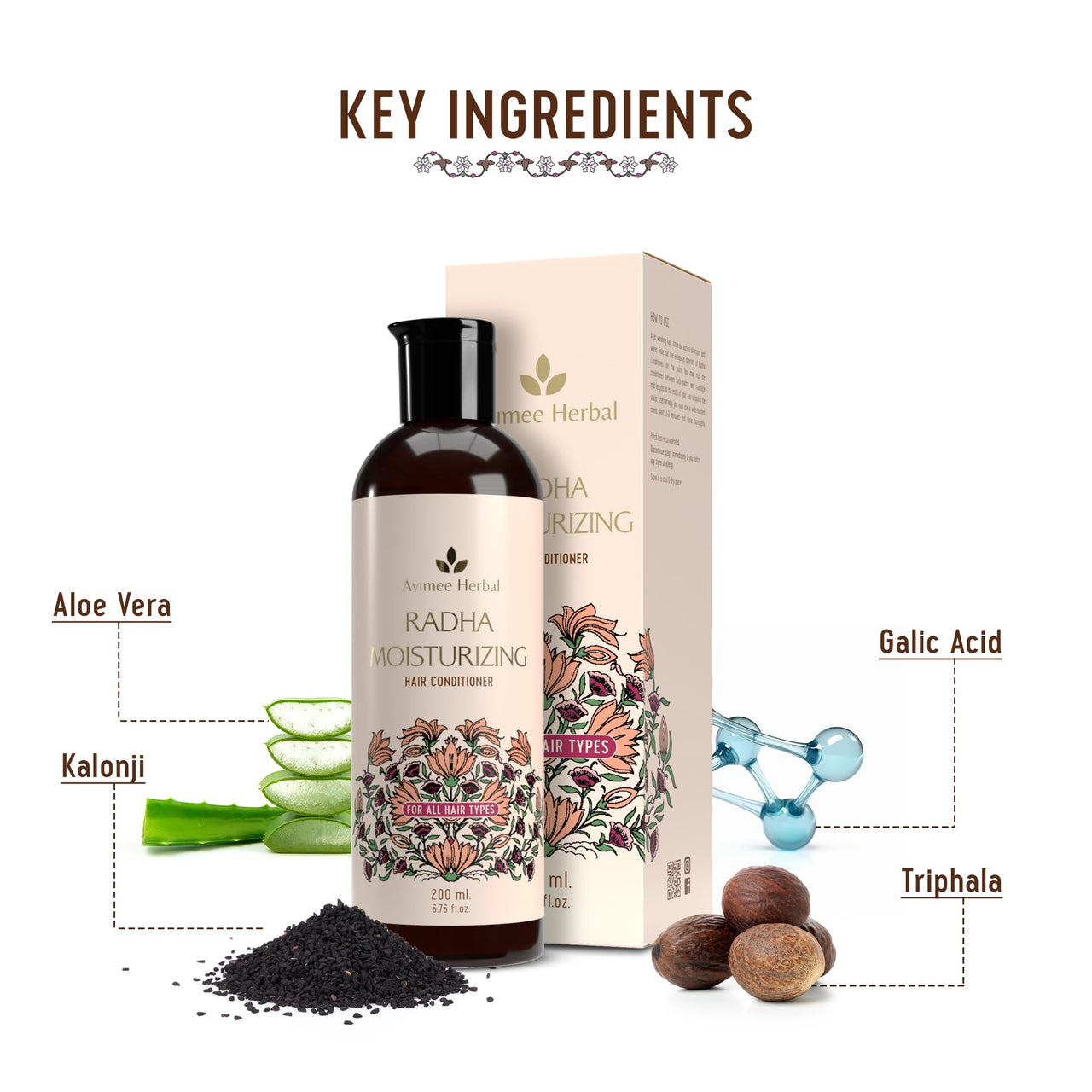 AVIMEE HERBAL Radha Moisturizing Hair Conditioner With Hyaluronic Acid | 24 Hrs Deep Hydration & Nourishment, Repairs Dry & Damaged Hair | For Men & Women | 200 Ml, Vanilla, 1 Count