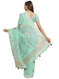 AKHILAM Women's  Linen Geometric Saree With Unstitched Boluse Piece