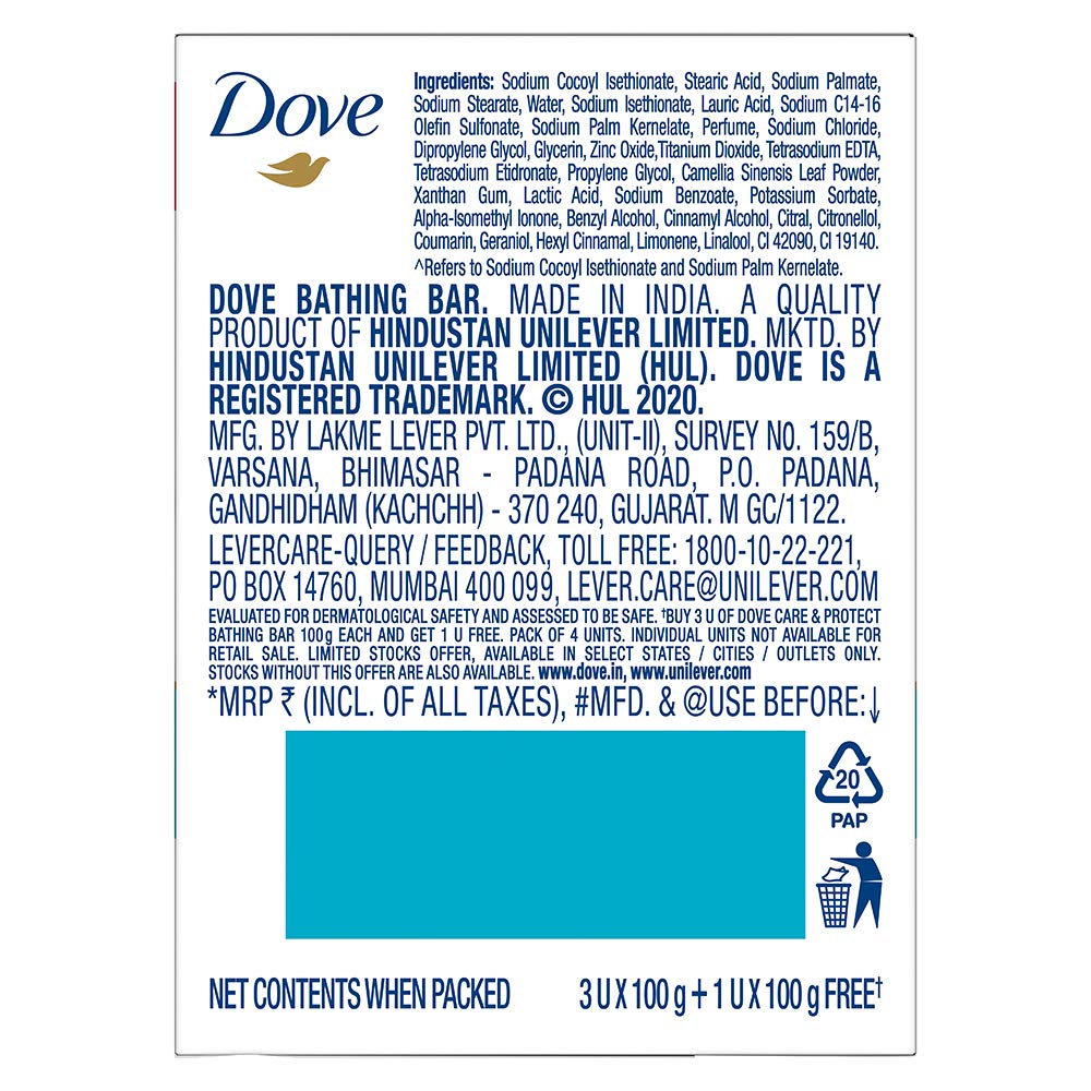 Dove Care & Protect Moisturising Cream Beauty Bathing Bar, 100 g (Buy 3 & Get 1 Free)
