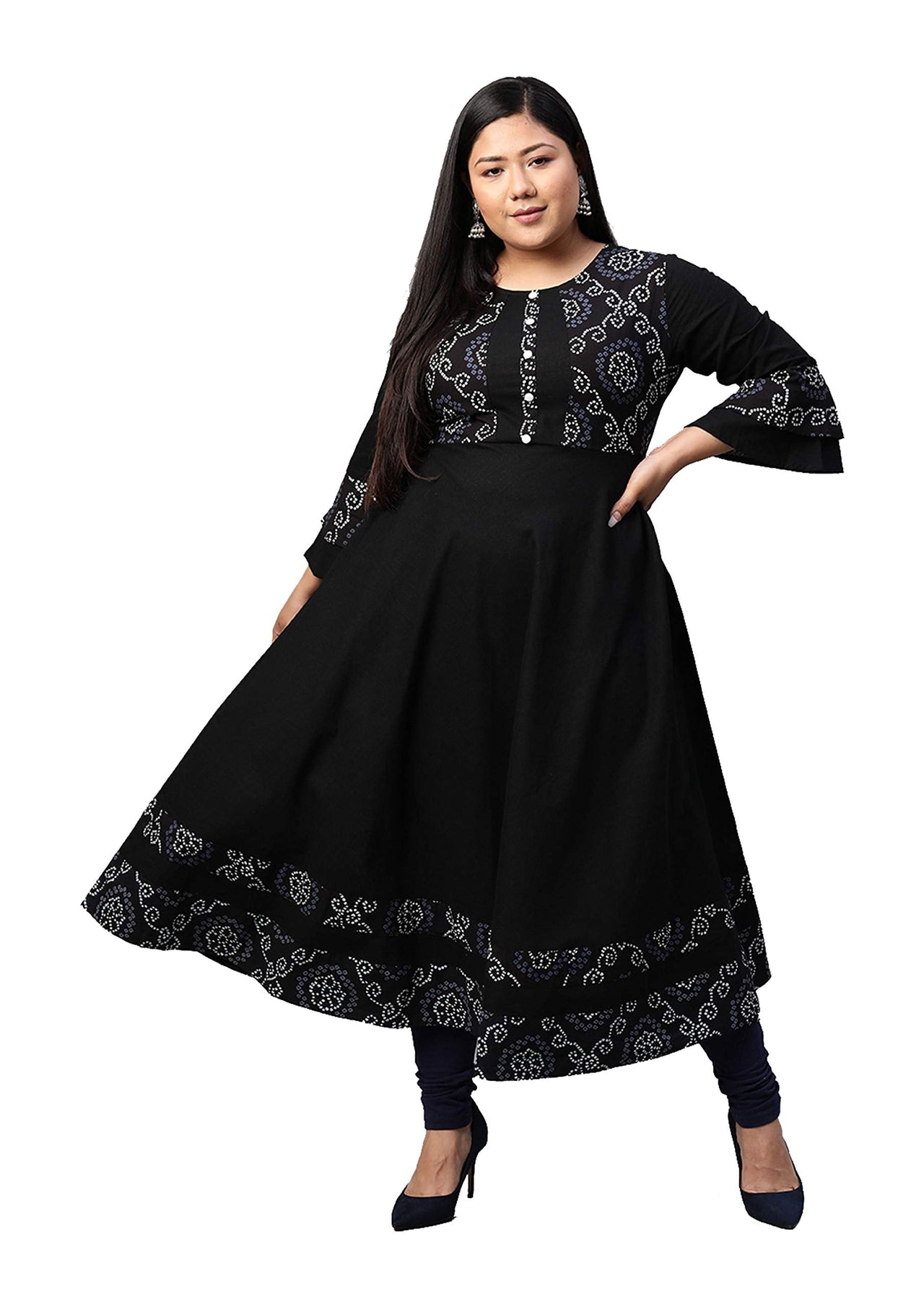 Yash Gallery Women's  Cotton Slub Bandhej Printed Anarkali Kurta for Women