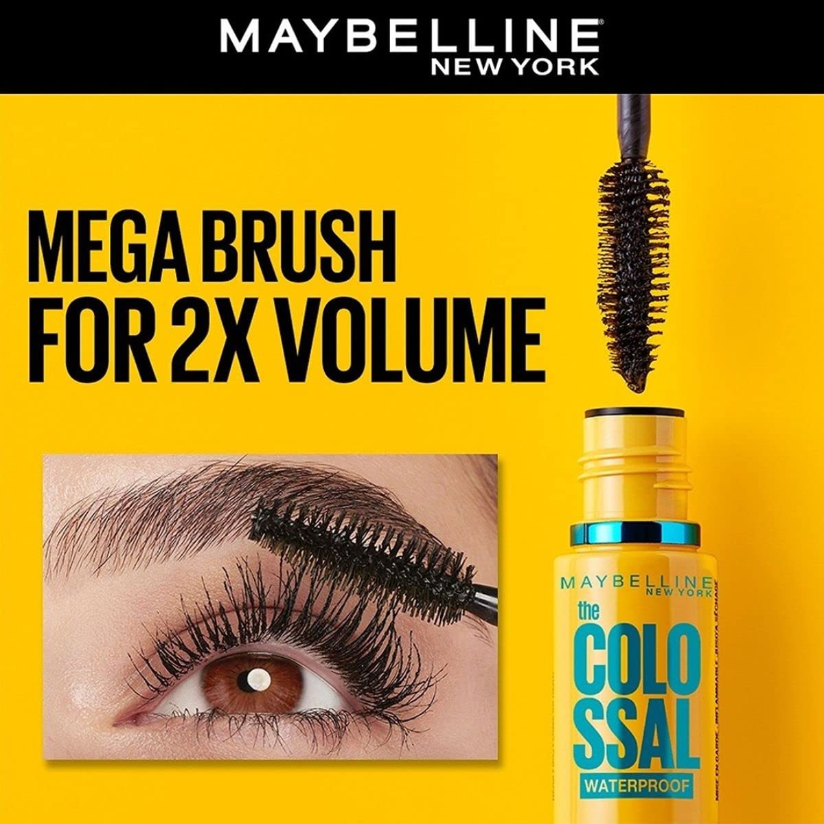 Maybelline New York Mascara, Volumizing & Lengthening, Waterproof, Black, Volume Express Colossal, 10ml (Pack of 2)