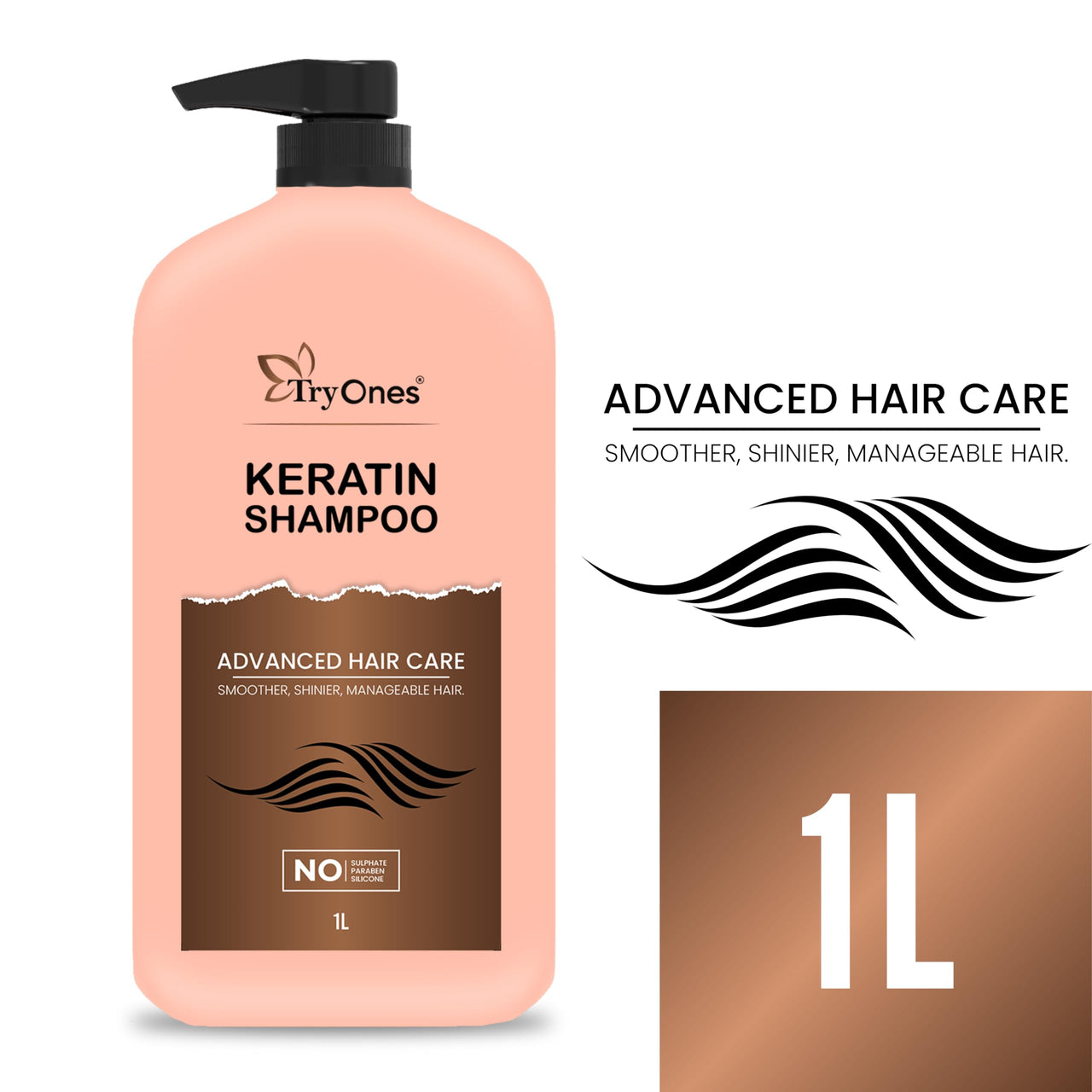 TryOnes Keratin Shampoo, for Straighter, Shinier Hair, with Keratin & Argan Oil, Nourishes Dry Hair, for Men & Women 1000 ml