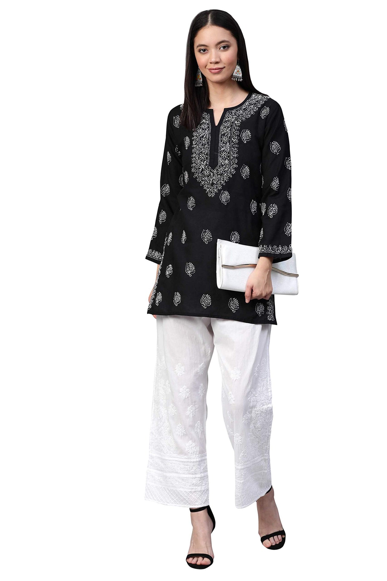 Ada Women's  Hand Embroidered Lucknow Chikan Pure Cotton Palazzo