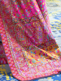 AKHILAM Women's  Banarasi Cotton Blend Saree With Blouse Piece