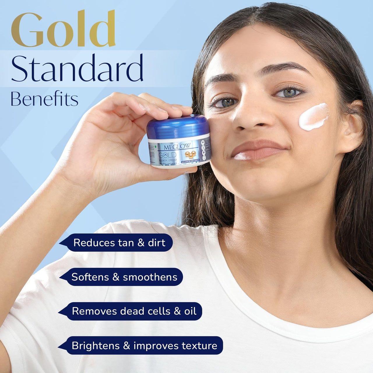 Meglow Beauty Combo for Women Pack of 3- Diamond Kit Facial Kit (105g) with with Complete 5 steps Facial System For Prompt Radiance || Gold Bleach Cream ((2)50g Each)