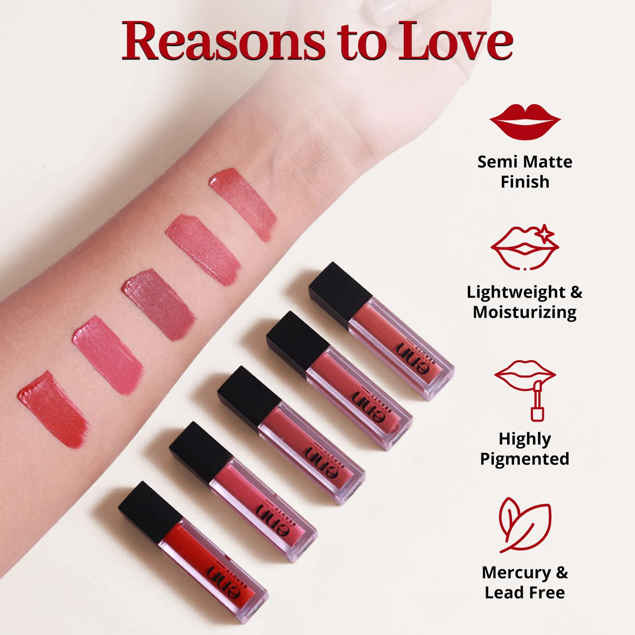 ENN Long Lasting Semi Matte Nourishing Soft Liquid Lipsticks Kit With 12 Hour Coverage | Transfer proof Highly Pigmented Godness of Natural Ingredients of Ghee | Vitamin-E | Argan Oil | Pack Of 5 Perfect Nudes