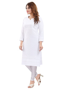 QUEEN SHIELD Women's  Knee Length Rayon Chikan-Kari KurtaKurti (QS_6631)