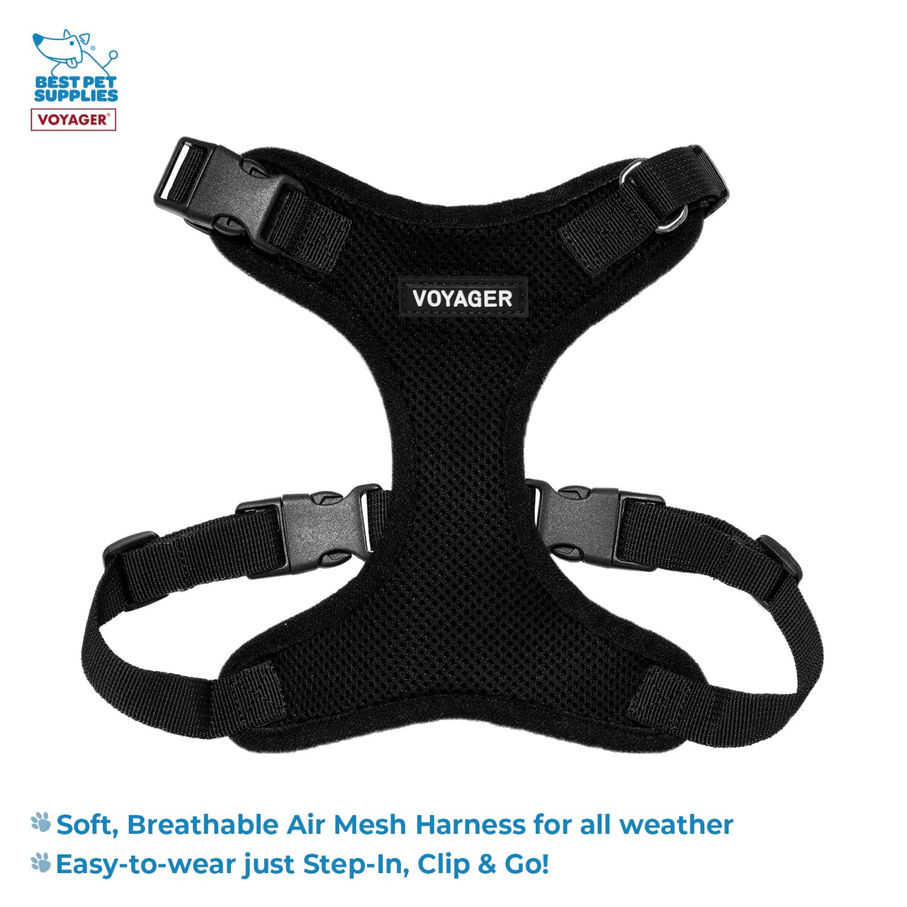 Voyager Step-in Lock Dog Harness w Reflective Dog Leash Combo Set with Neoprene Handle 5ft - Supports Small, Medium and Large Breed Puppies/Cats by Best Pet Supplies - Black, S Harness Leash Set (Black) S (Chest: 15 - 18")