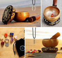 Tibetan Singing Bowl Set - Rose Quartz Pendulum Necklace and 7 chakra healing crystal stones - Handcrafted in Nepal for Meditation, Mindfulness, Yoga, Spiritual Healing and Stress Relief 4
