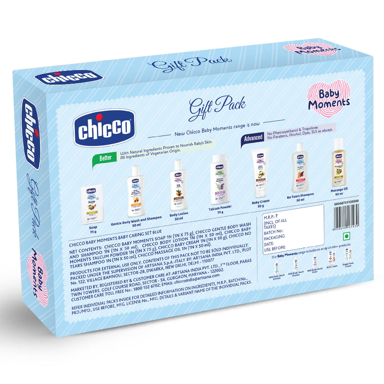 Chicco Baby Moments Caring Set Blue, Gift Set for Babies, 0m+