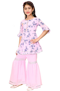 FNOCKS Girls Georgette Anarkali Kurta and Sharara Pants 7 Years-8 Years