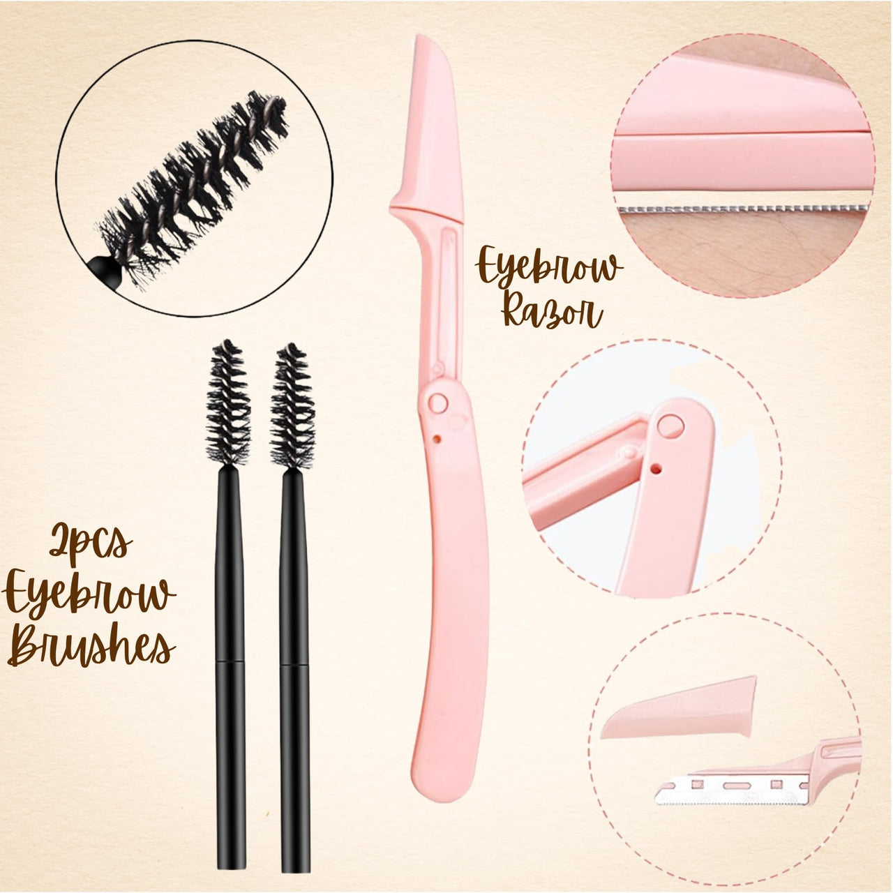 HUDA GIRL Dual Color 2in1 Hairline Powder & Eyebrow Filler for Women, Instant Hair Touch Up & Eyebrow Shaper Kit including Brow Stick Black & Brown with Razor, 2pcs Brush & 3 Brow Stencils