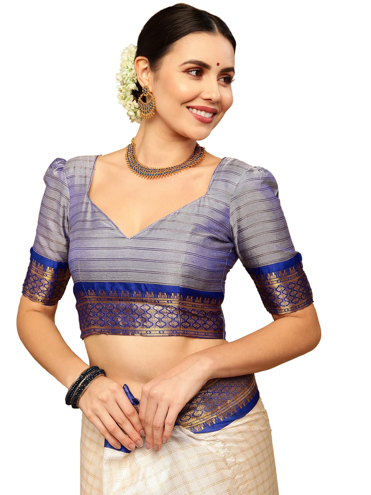 Satrani Women's Poly Silk Woven Saree With Unstitched Blouse Piece