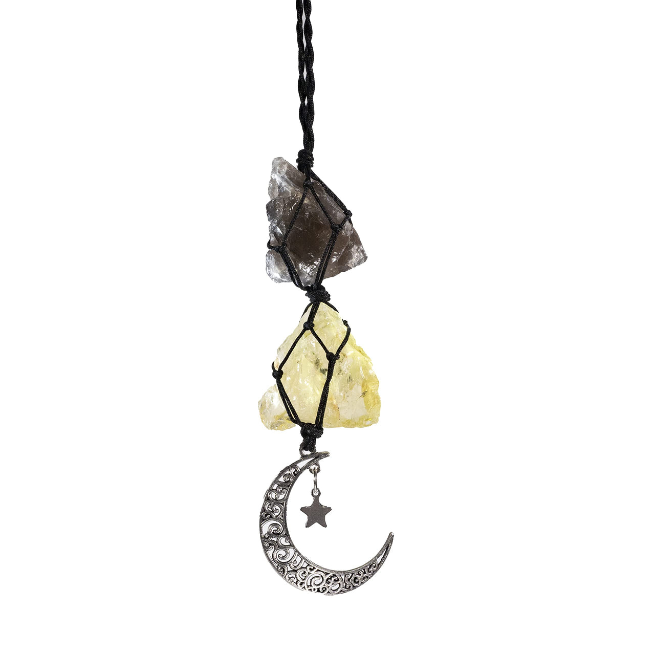 BOHO GARDEN Hanging Car Charm - Smoky Quartz & Citrine - Dangling Moon, Healing Crystal Accessories, Rearview Mirror Decorations ÐGrounding, Cleansing, Protection, Joy, Abundance, Clarity, Energy Smoky Quartz-citrine