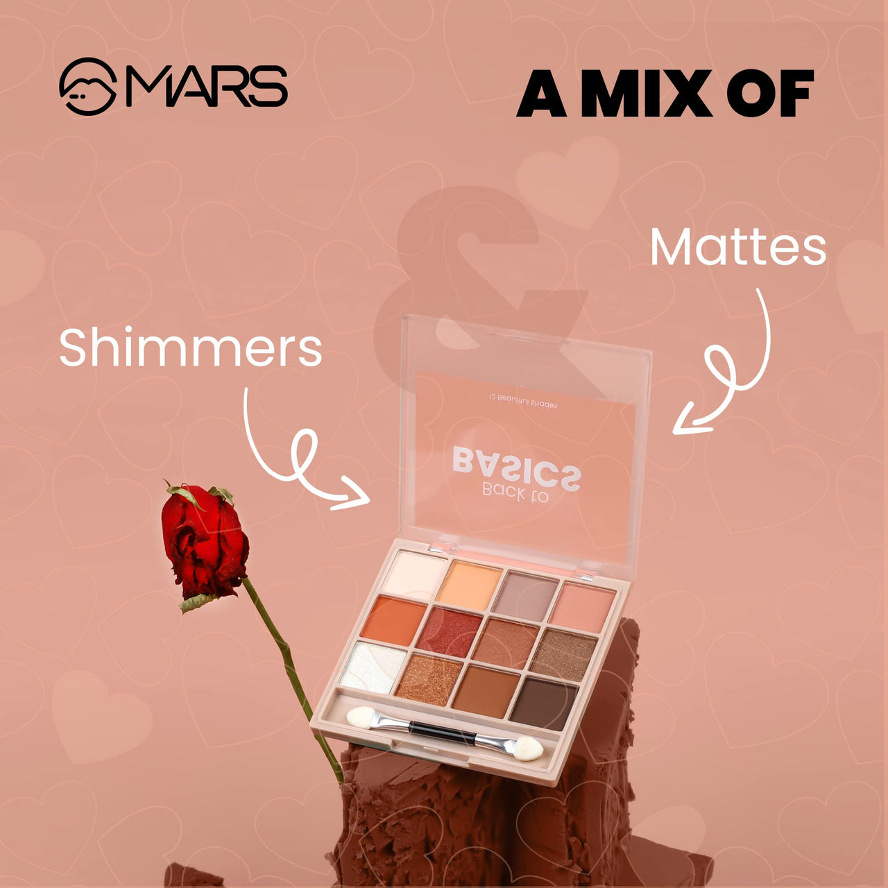 MARS 12 Shades Back to Basics Eyeshadow Palette with Free Applicator Shimmer (14.4 gm) (Shade-02) High Coverage Liquid Foundation | Blemish Free & Blendable Foundation for Makeup (40ml) (SHADE-07)