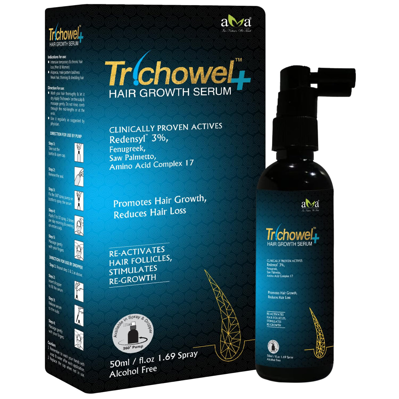 Vegetal Trichowel+ Hair Growth Serum, 50ml, Alcohol-Free, Promotes Hair Growth & Reduces Hair Loss