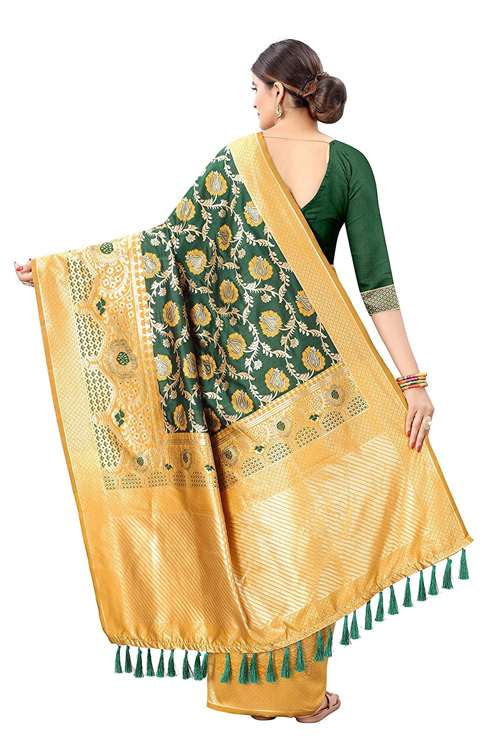 SILK LAND Women's  Woven Kanjeevaram Silk Saree With Unstitched Blouse Piece, (SZWVKJ-144N)