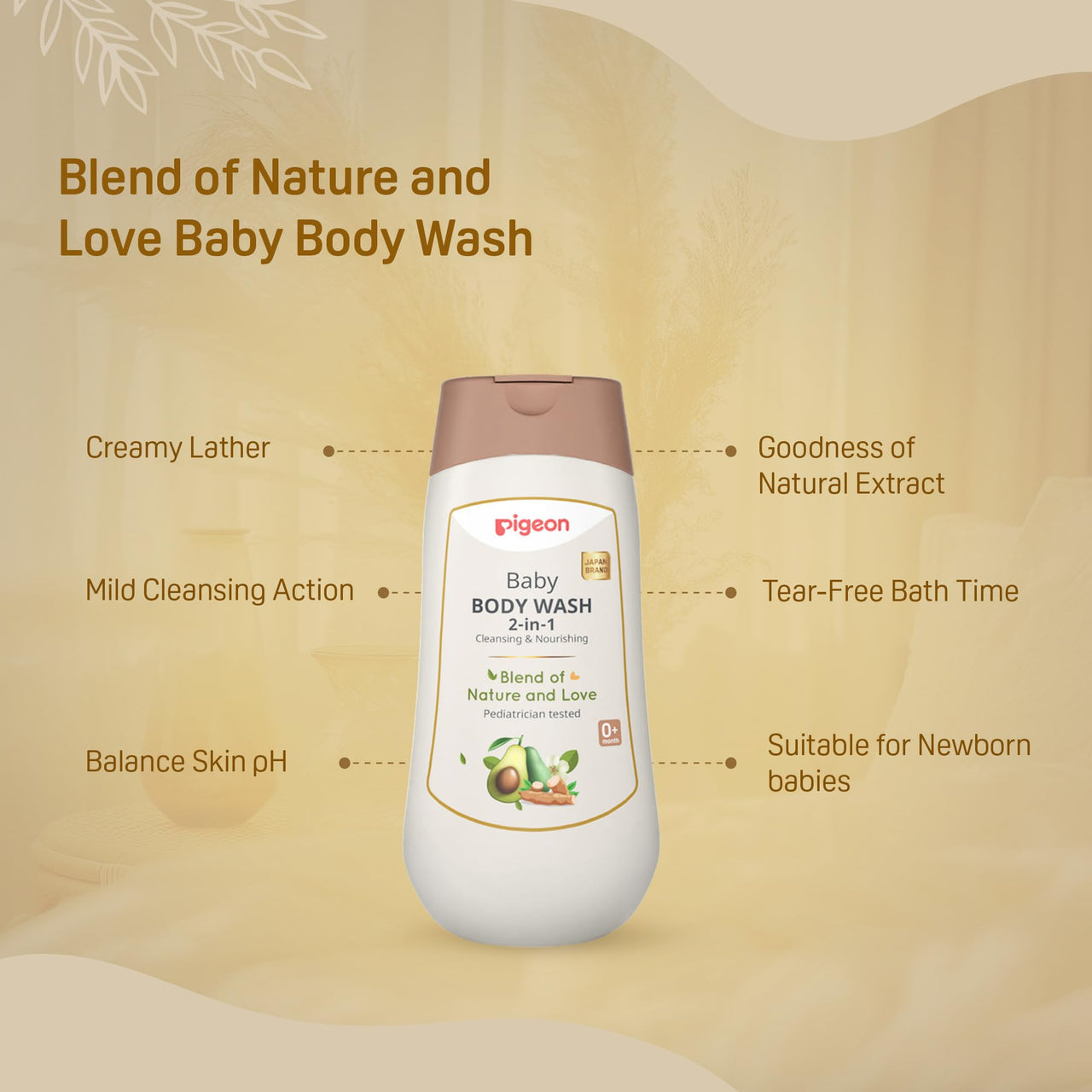 Pigeon 2-in-1 Baby Body Wash For Cleansing & Nourishing, Enriched With Avocado Oil & Marshmallow Extract, Parabens Frew, SLS & SLES Free - 200 ml