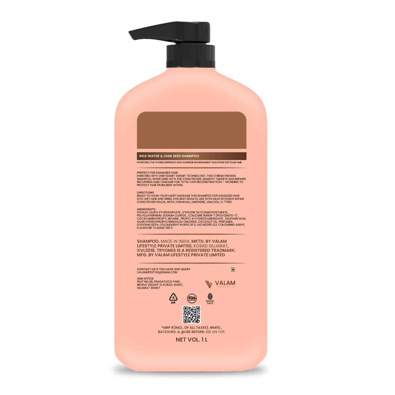 TryOnes Rice Water Shampoo|Prevents Hair Fall And Thinning |Promotes Recovery Shampoo, with Fermented Rice Water, Sulphate Free & Paraben Free, for 1000ml