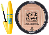 Maybelline New York Face Studio Master Chrome Metallic Highlighter, Molten Gold, 6.7g and Maybelline New York Volume Express Colossal Masacara, Waterproof, Black, 10ml