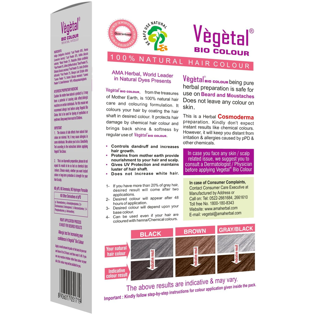 Vegetal Bio Colour Natural Hair Colour for Men, Soft Black, PPD-free, Semi-Permanent, Safe for Beard and Moustache 25g. (Pack of 2)