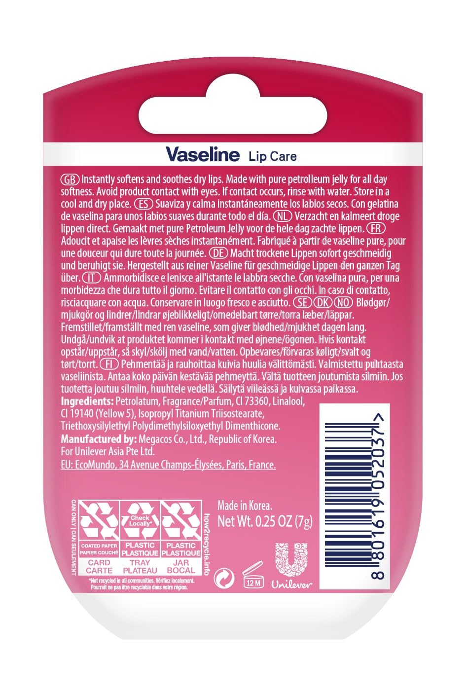 Vaseline Lip Therapy Pink Rosy Lips, 0.25 oz