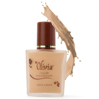 Olivia Liquid Foundation, Satin Ivory - 01 | Satin Finish with Medium to Full Coverage | Lightweight, Long-Lasting Formula for Light Skin Tones | Hypoallergenic & Dermatologist Tested | 28ml