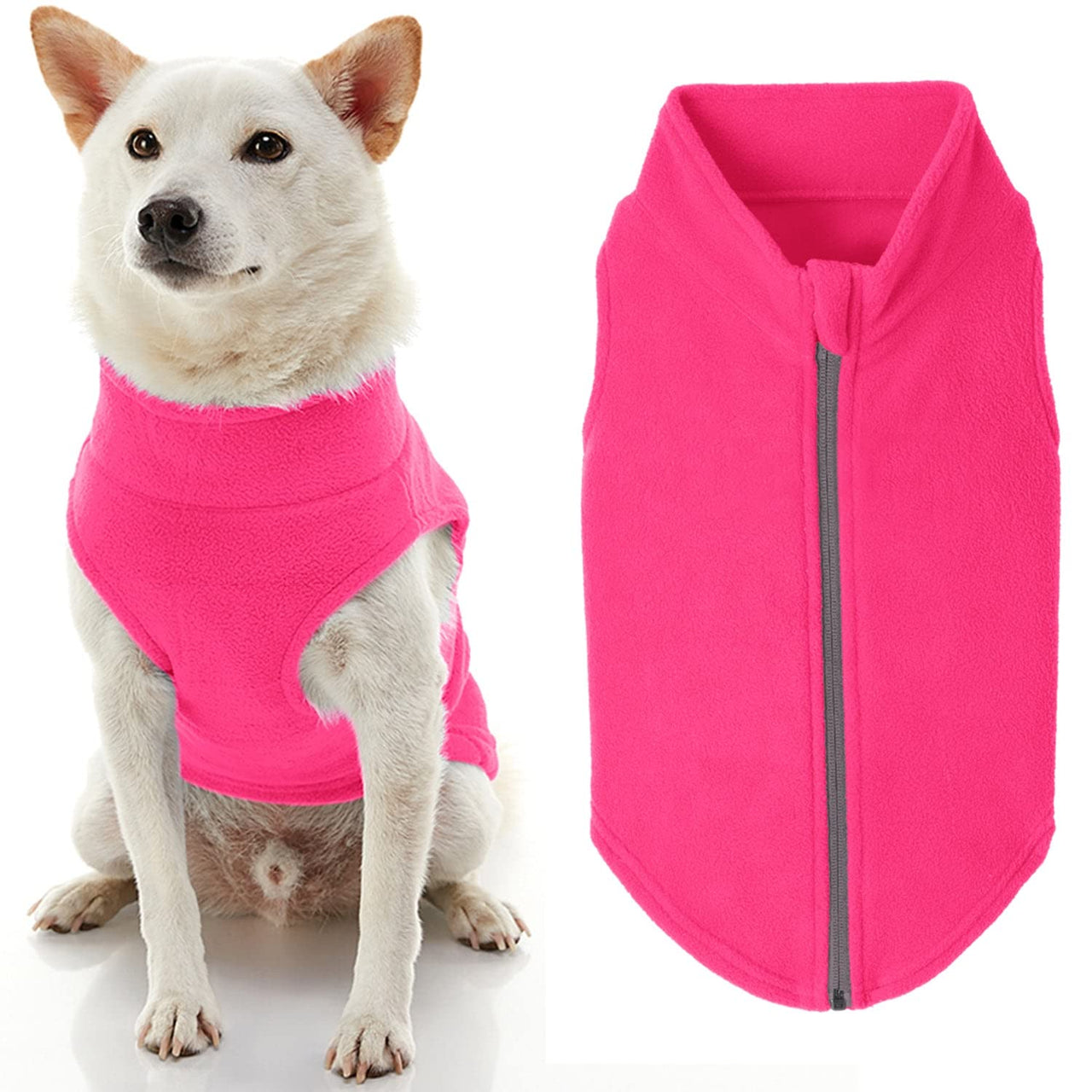 Gooby Zip Up Fleece Dog Sweater - Pink, 2X-Large - Warm Pullover Fleece Step-in Dog Jacket with Dual D Ring Leash - Winter Small Dog Sweater - Dog Clothes for Small Dogs Boy and Medium Dogs 2X-Large chest (~25.5")