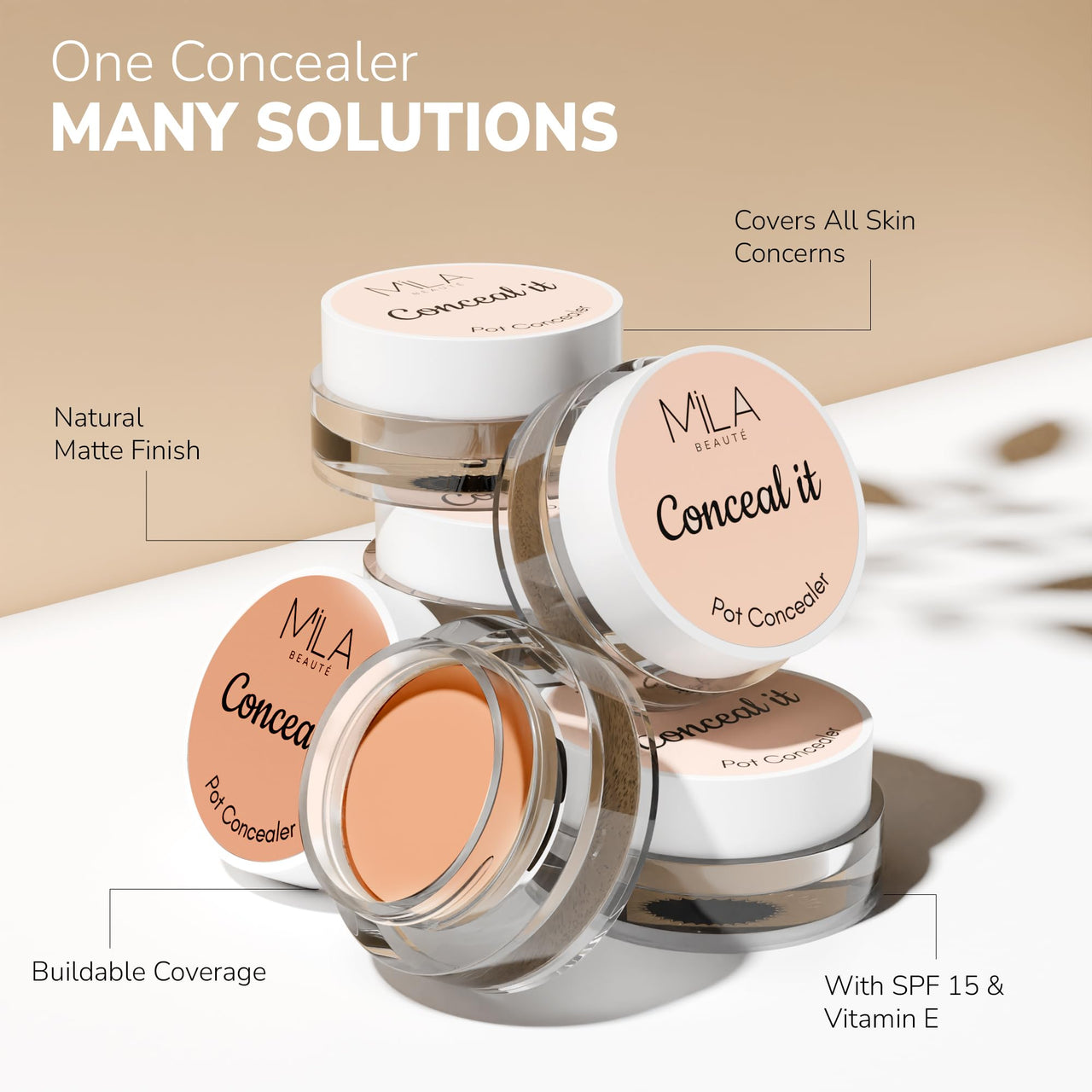 Mila Beauté Conceal It Pot Concealerwith Brush | Enriched With SPF 15 and Vitamin E | Light Weight Concealer | Long Lasting Coverage | Natural Matte Finish | Covers All Skin Concerns | Easily Blendable Concealer For Face Makeup (Pure Beige)