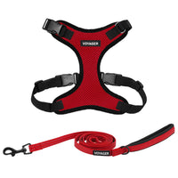 Voyager Step-in Lock Dog Harness w Reflective Dog Leash Combo Set with Neoprene Handle 5ft - Supports Small, Medium and Large Breed Puppies/Cats by Best Pet Supplies - Red/Black Trim, XS Harness Leash Set (Red/Black Trim) XS (Chest: 13 - 16