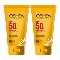 Oshea Herbals UVShield SPF 50 PA+++ Sunscreen | Broad Spectrum UVA & UVB Protection for All Skin Types | Water Resistant & Enriched with Papaya & Green Tea Extract - 120g (Pack of 2)