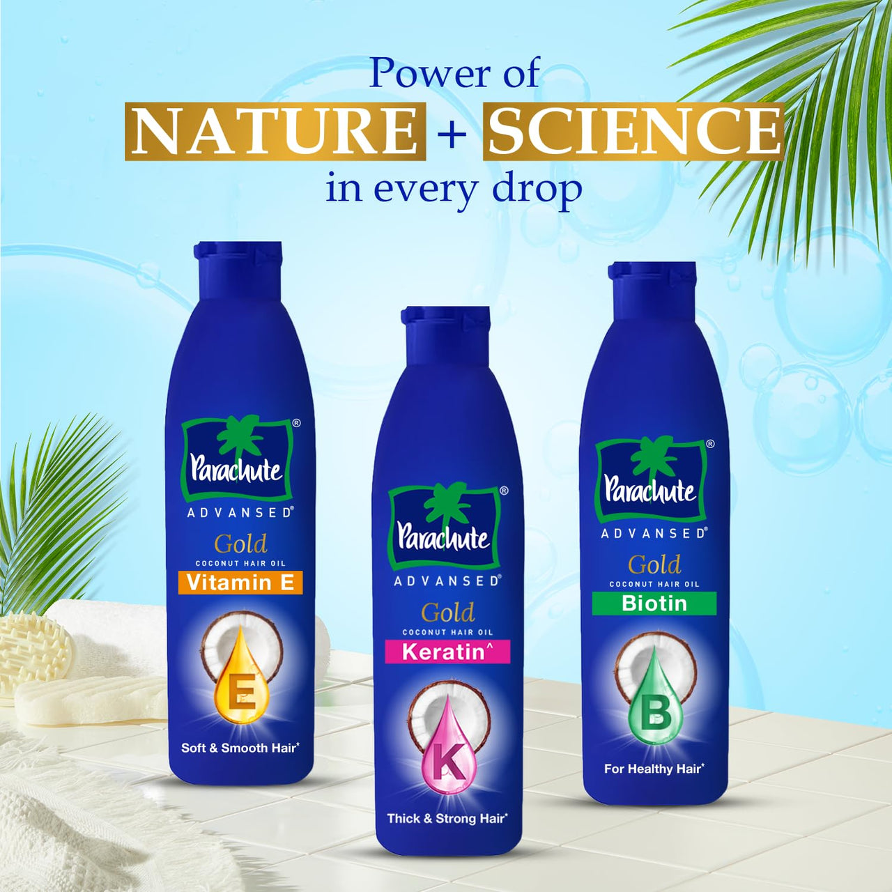 Parachute Advansed Gold Keratin Coconut Hair Oil | Thick & Smooth Hair| No Paraben or Silicone | 300ml