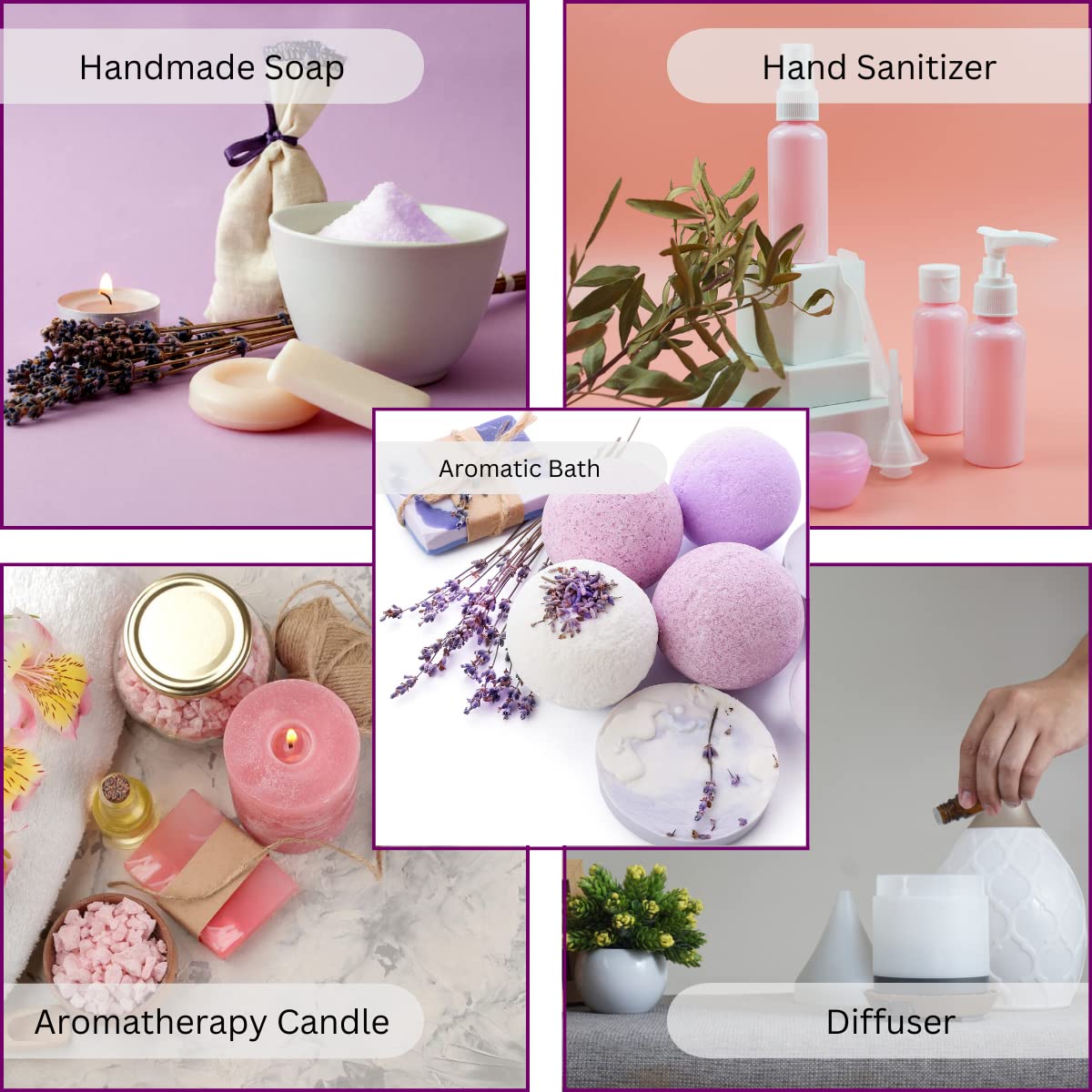 Exotic Aromas Essential Oil - Lavender oil, Lemongrass oil, Jasmine oil, Orange Oil, Rose oil (Pack of 5)
