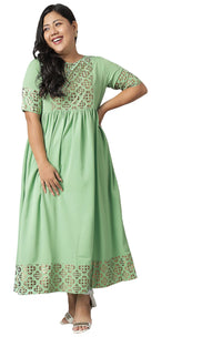 XL LOVE - By Janasya Women's  Plus Size Green Poly Crepe Kurta
