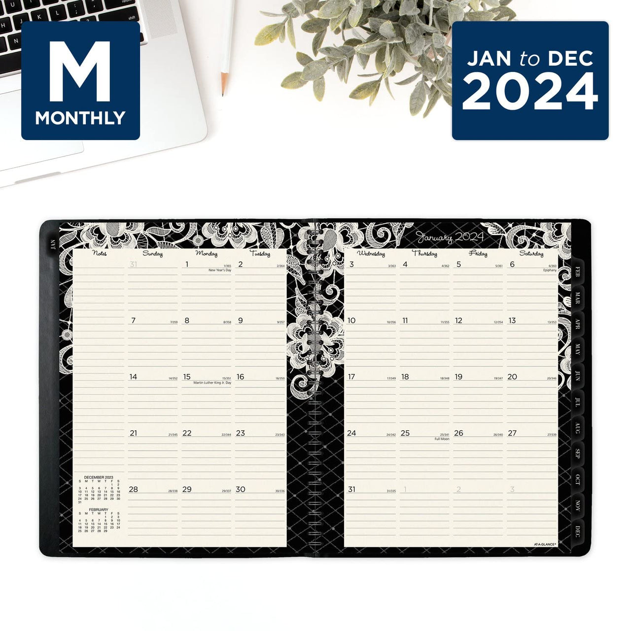AT-A-GLANCE 2024 Weekly & Monthly Planner, Hourly Appointment Book, 8-1/2" x 11", Large, Lacey (541-905-24)