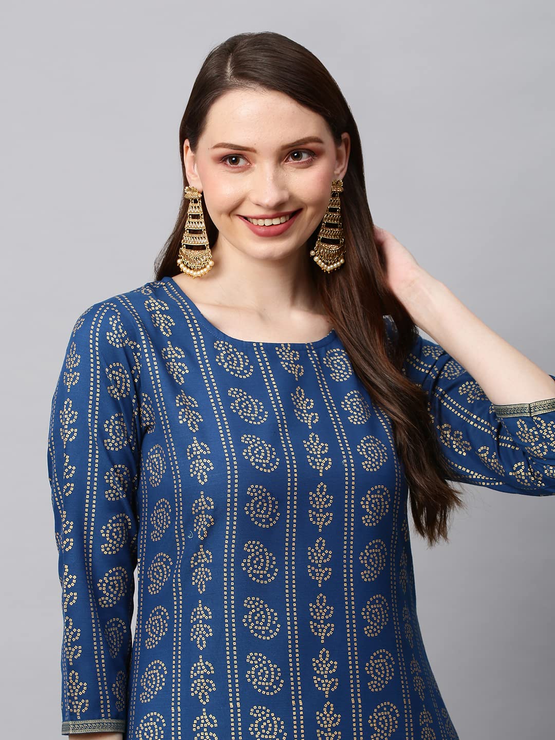 GoSriKi Women's  Cotton Blend Printed Straight Kurta